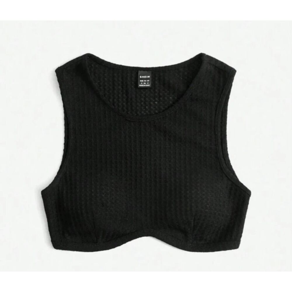 Solid Black Waffle Knit Crop Tank Top Size 2